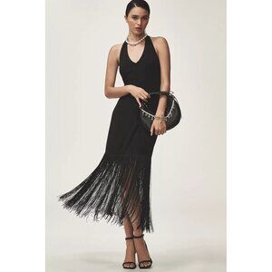 NWT Size S - Hutch Plunge Halter Fringe Knit Midi Dress (NWT US$ 248)